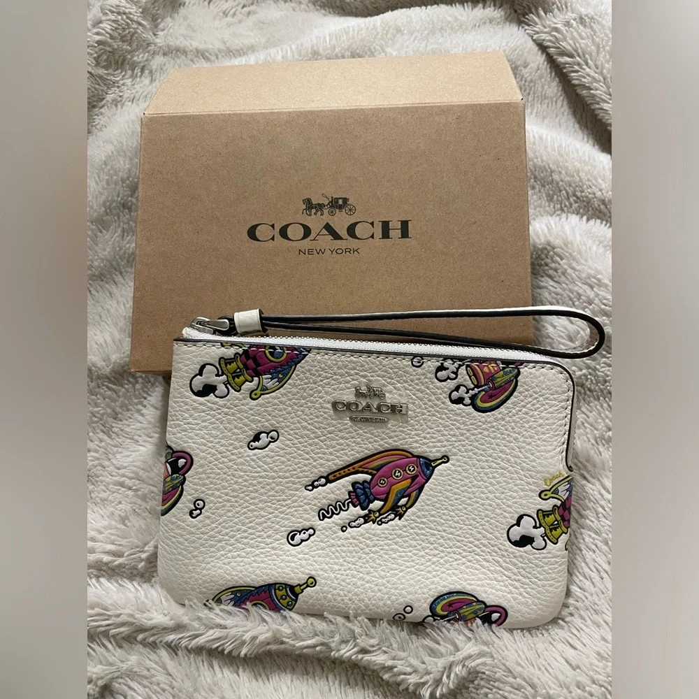 NWT Coach Wristlet Zip Rocket Patterned With Box